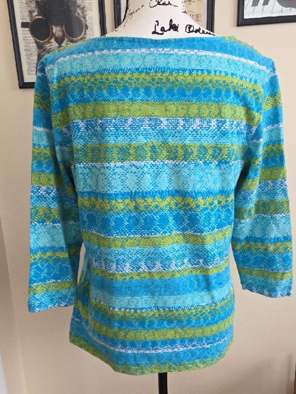 Ruby Rd. Teal & Lime Patterned Knit Top - Picture 2 of 8